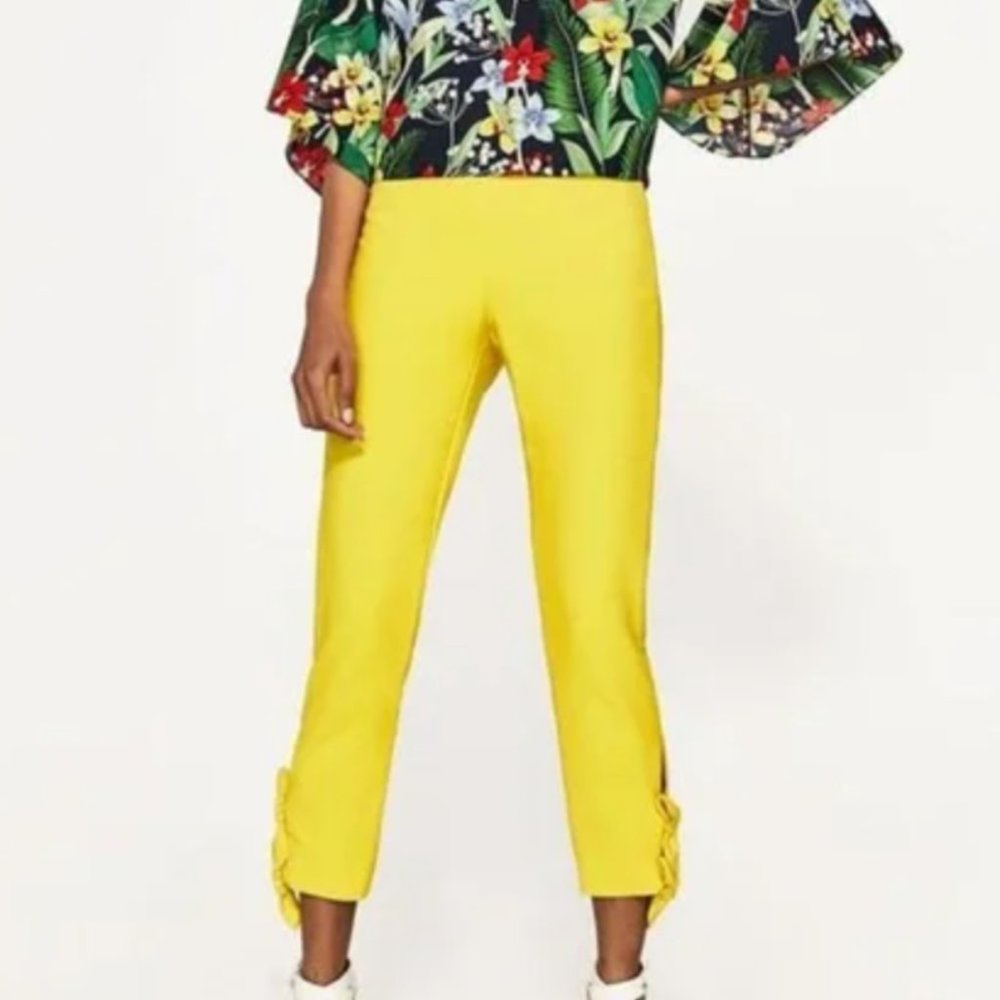Zara Basic Solid Yellow High Waisted Straight Leg… - image 1